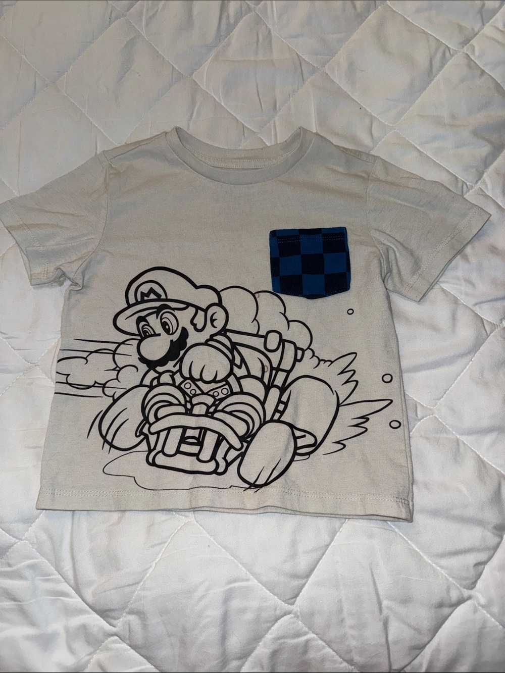 4T Mario Bros Kids Graphic Pocket T-Shirt - White with Blue Pocket
